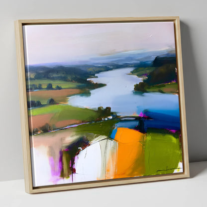 Vibrant Ullswater from Pooley Bridge lake district village canvas wall art in natural frame