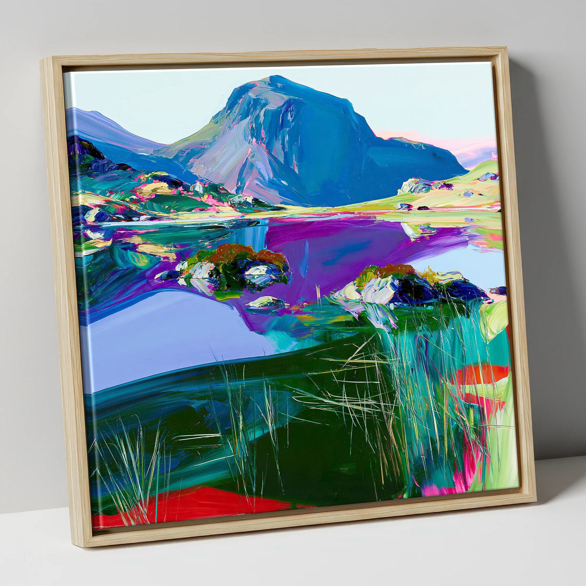 Vivid Haystacks and Dark Tarn lake district fell canvas wall art in natural frame