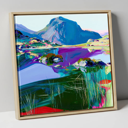 Vivid Haystacks and Dark Tarn lake district fell canvas wall art in natural frame