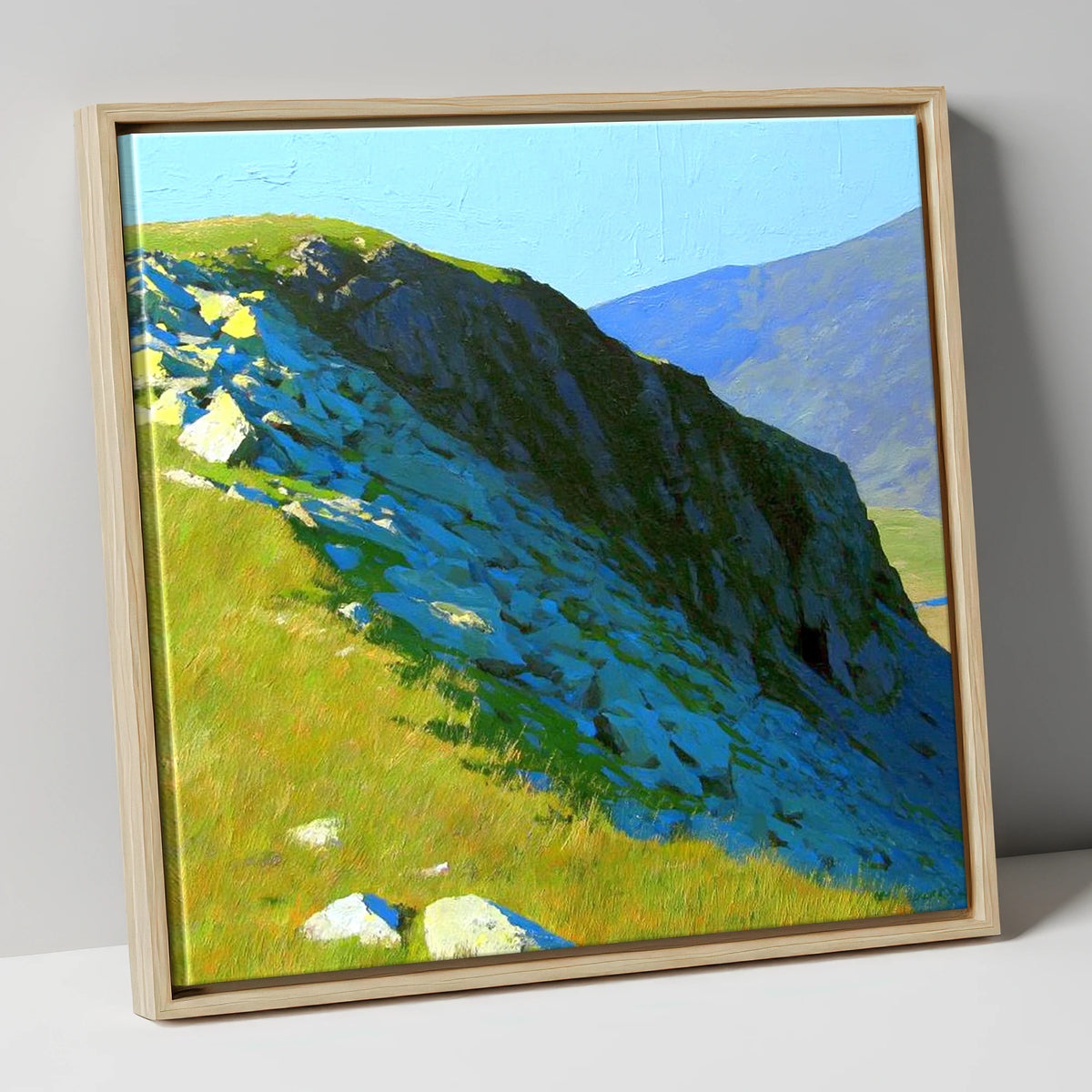 Sunlit Slopes on Rossett Pike lake district fell canvas wall art in natural frame