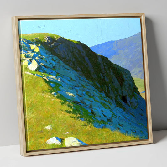 Sunlit Slopes on Rossett Pike lake district fell canvas wall art in natural frame