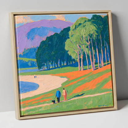 Vibrant Ambleside Dog Walk gifts for dog walkers canvas wall art in natural frame
