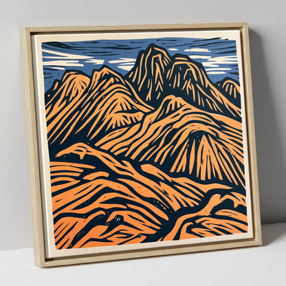 Bowfell in Terracotta and Navy lake district fell canvas wall art in natural frame