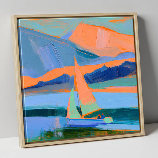 Colourful Sailing on a Breezy Lake lake district walking canvas wall art in natural frame