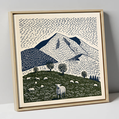 Skiddaw with Grazing Flock lake district fell canvas wall art in natural frame