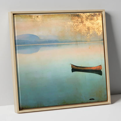 Windermere Canoe in Golden Haze lake district lake canvas wall art in natural frame