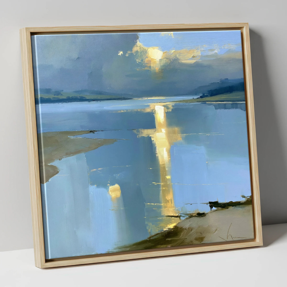 Sunset Breaking Over the Lake lake district lake canvas wall art in natural frame