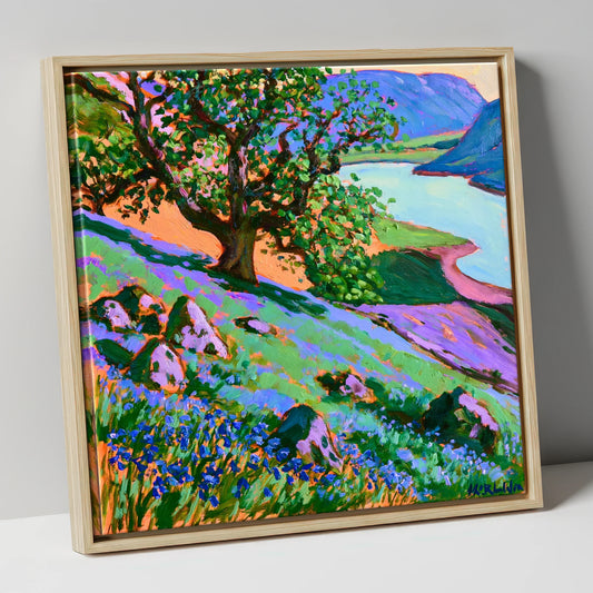 Bold Bluebells Above Crummock Water lake district lake canvas wall art in natural frame