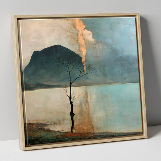 Buttermere Tree in Golden Light lake district lake canvas wall art in natural frame