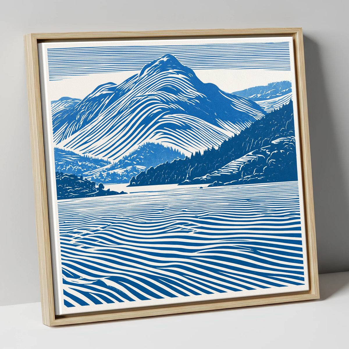 Catbells in Cobalt Blue lake district fell canvas wall art in natural frame