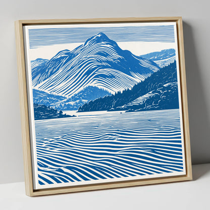 Catbells in Cobalt Blue lake district fell canvas wall art in natural frame