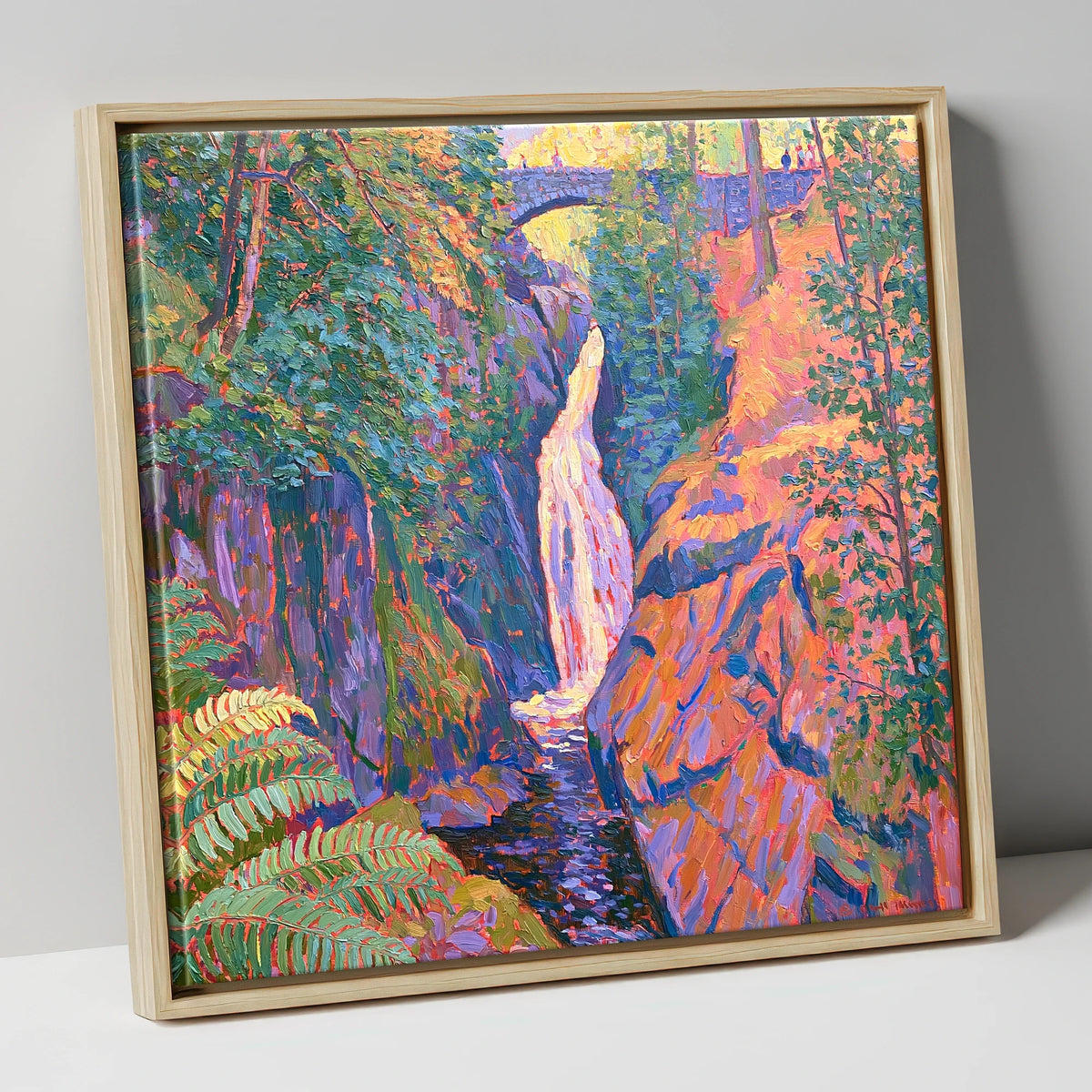 Vibrant Aira Force Waterfall lake district waterfall canvas wall art in natural frame