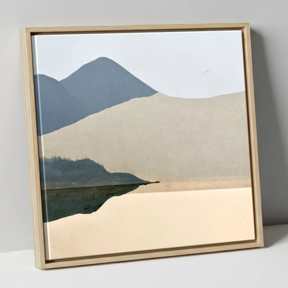 Lakeshore Reflection and Slate Blue Fells lake district lake canvas wall art in natural frame