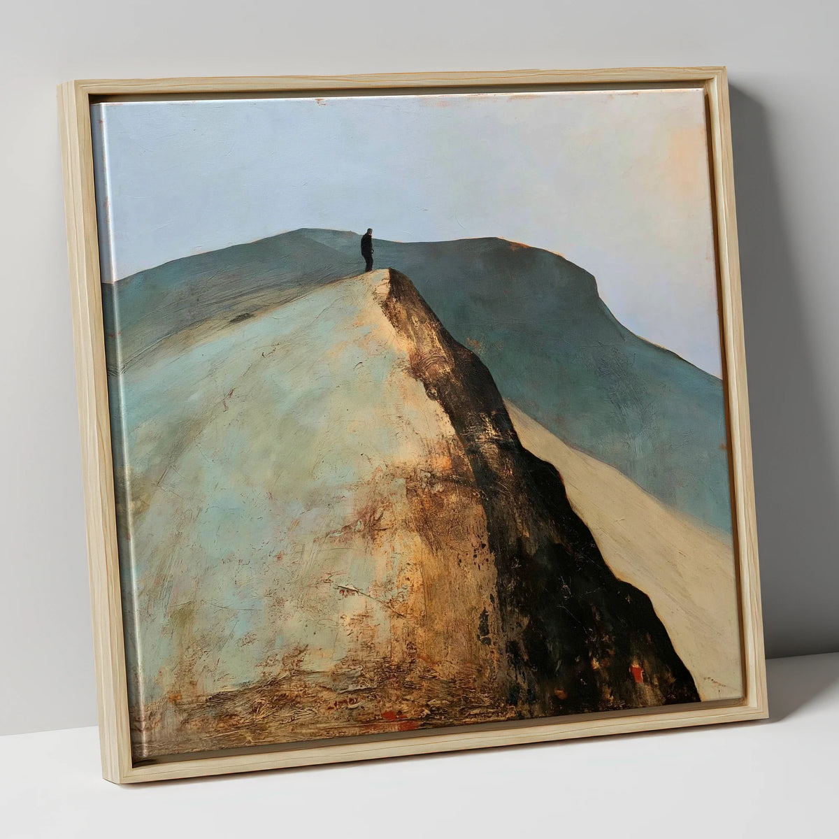 Walker on Golden Striding Edge lake district walking canvas wall art in natural frame
