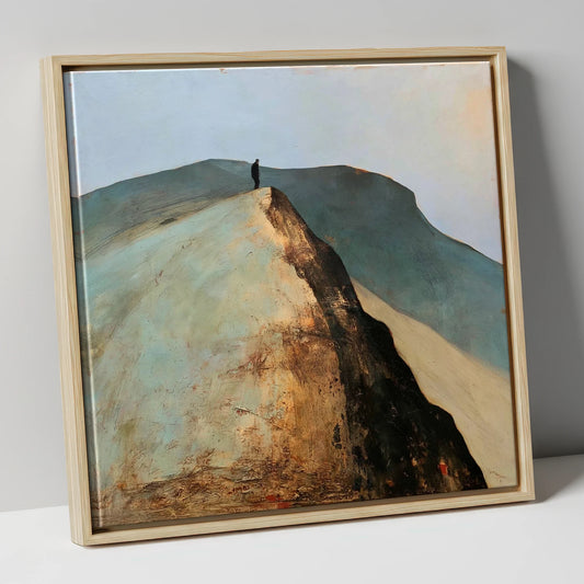Walker on Golden Striding Edge lake district walking canvas wall art in natural frame
