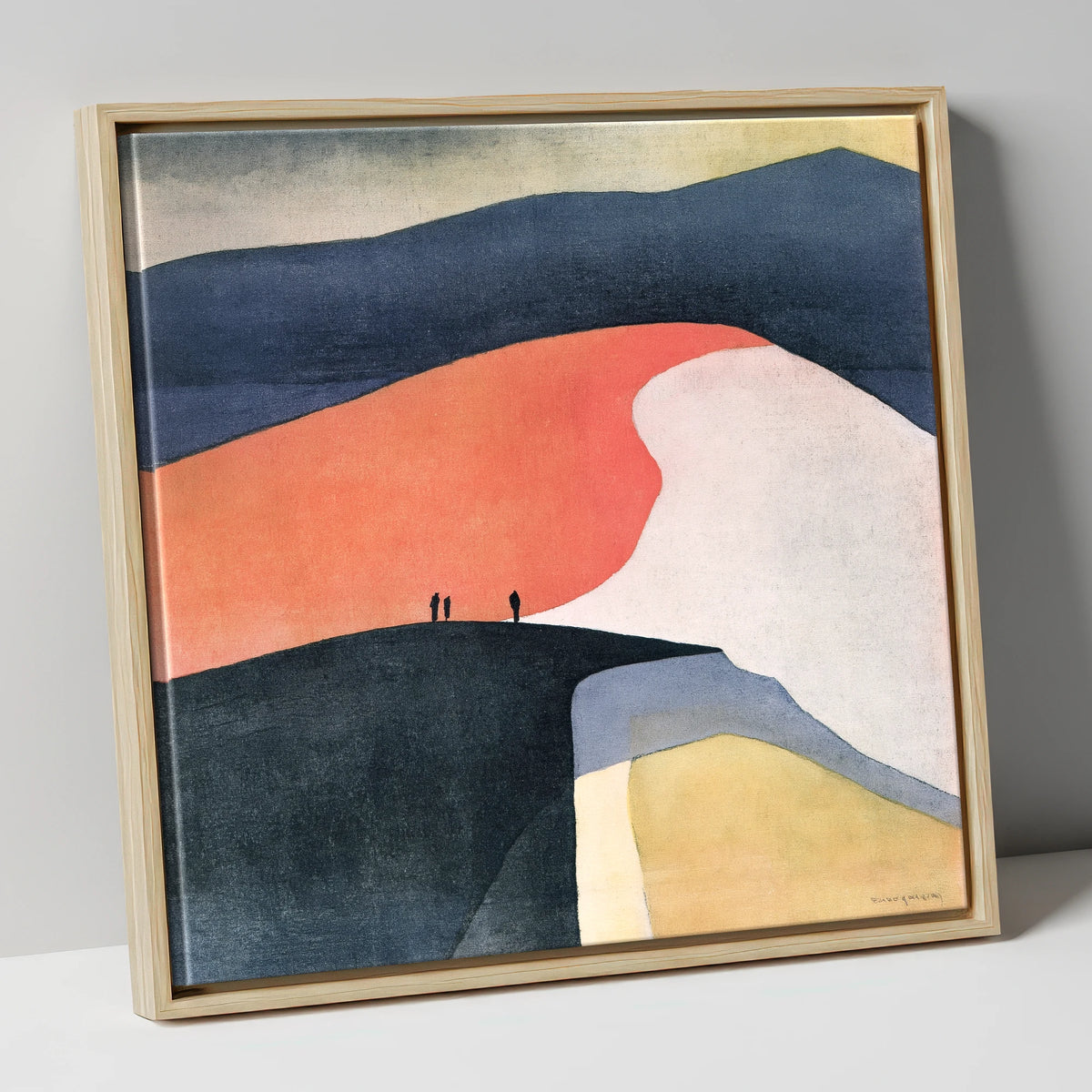 Terracotta Fell Top with Hikers lake district fell canvas wall art in natural frame