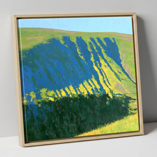 Sunlit Gullies of Wether Hill lake district fell canvas wall art in natural frame