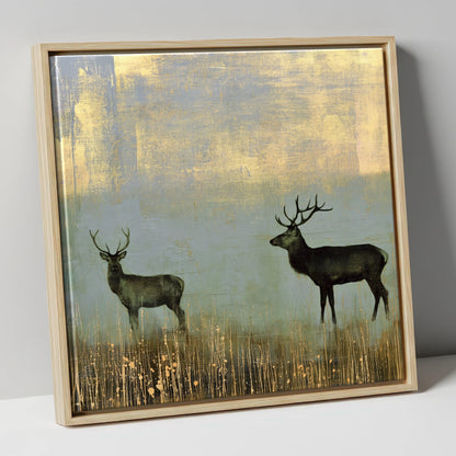 Red Deer in Slate and Gold lake district wildlife canvas wall art in natural frame
