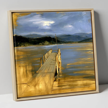 Waterhead Jetty Under Slate Skies lake district village canvas wall art in natural frame