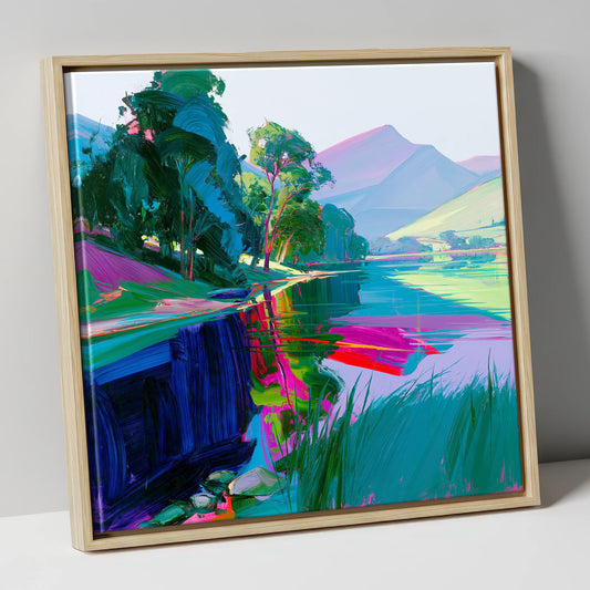 Vibrant Lake Reflections at Dawn lake district lake canvas wall art in natural frame