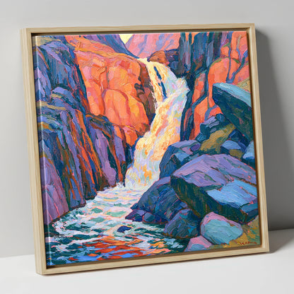 Vibrant Lake District Waterfall Cascade lake district waterfall canvas wall art in natural frame