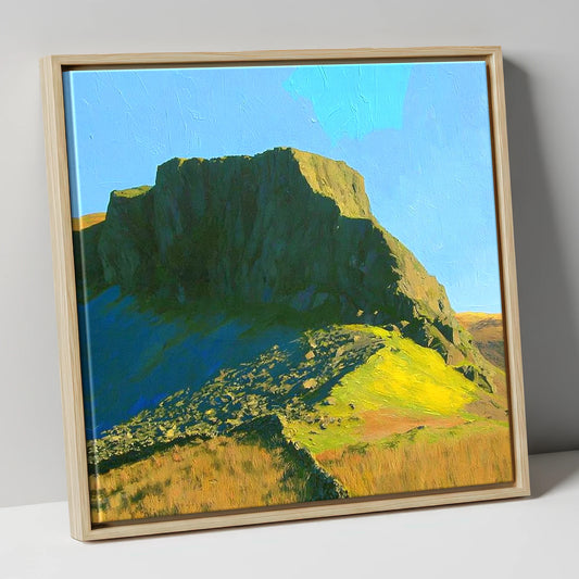 Green Crag in Vivid Sunlight lake district fell canvas wall art in natural frame