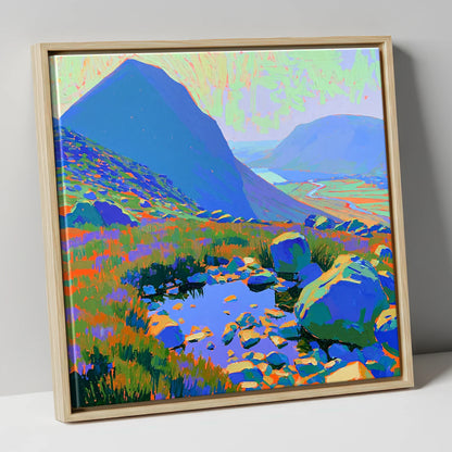 Vibrant Haystacks and Rocky Tarn lake district fell canvas wall art in natural frame