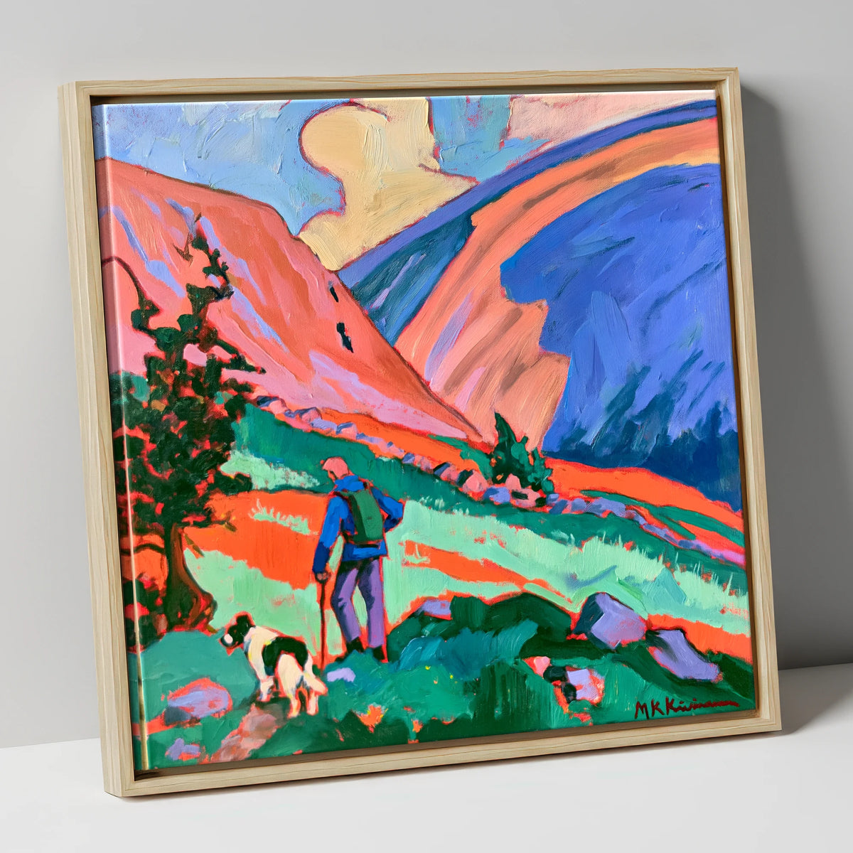 Vibrant Dog Walk on Threlkeld gifts for dog walkers canvas wall art in natural frame
