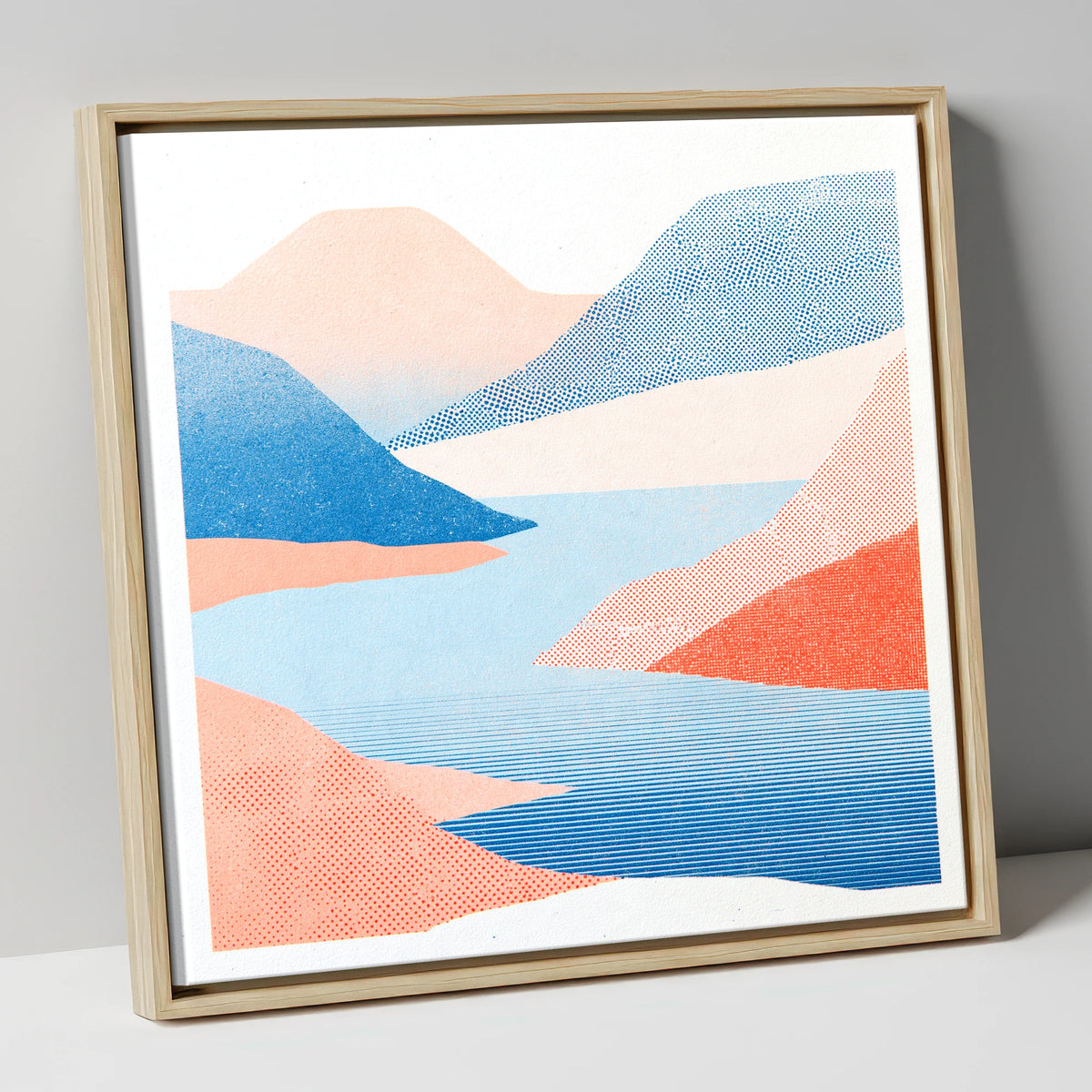 Graphic Lake And Coral Fells lake district lake canvas wall art in natural frame