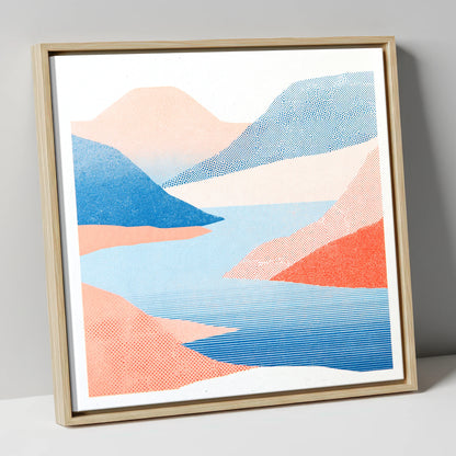 Graphic Lake And Coral Fells lake district lake canvas wall art in natural frame