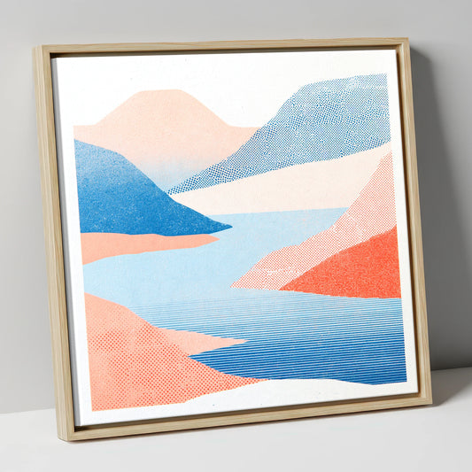 Graphic Lake And Coral Fells lake district lake canvas wall art in natural frame