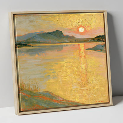 Golden Sunset Over the Lake lake district lake canvas wall art in natural frame