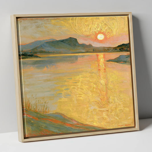 Golden Sunset Over the Lake lake district lake canvas wall art in natural frame