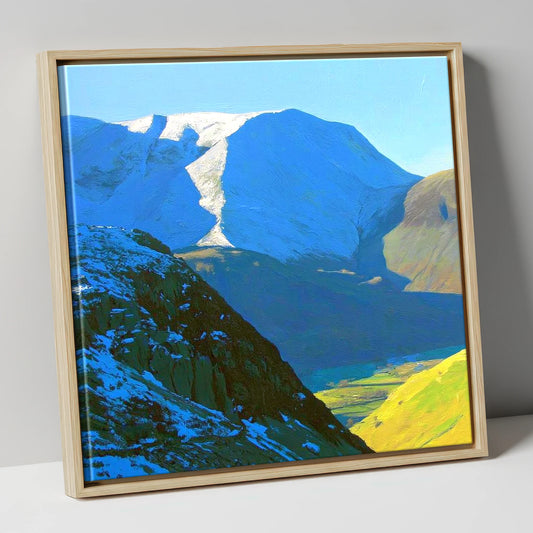 Winter Sunlight on Hindscarth Peak lake district fell canvas wall art in natural frame