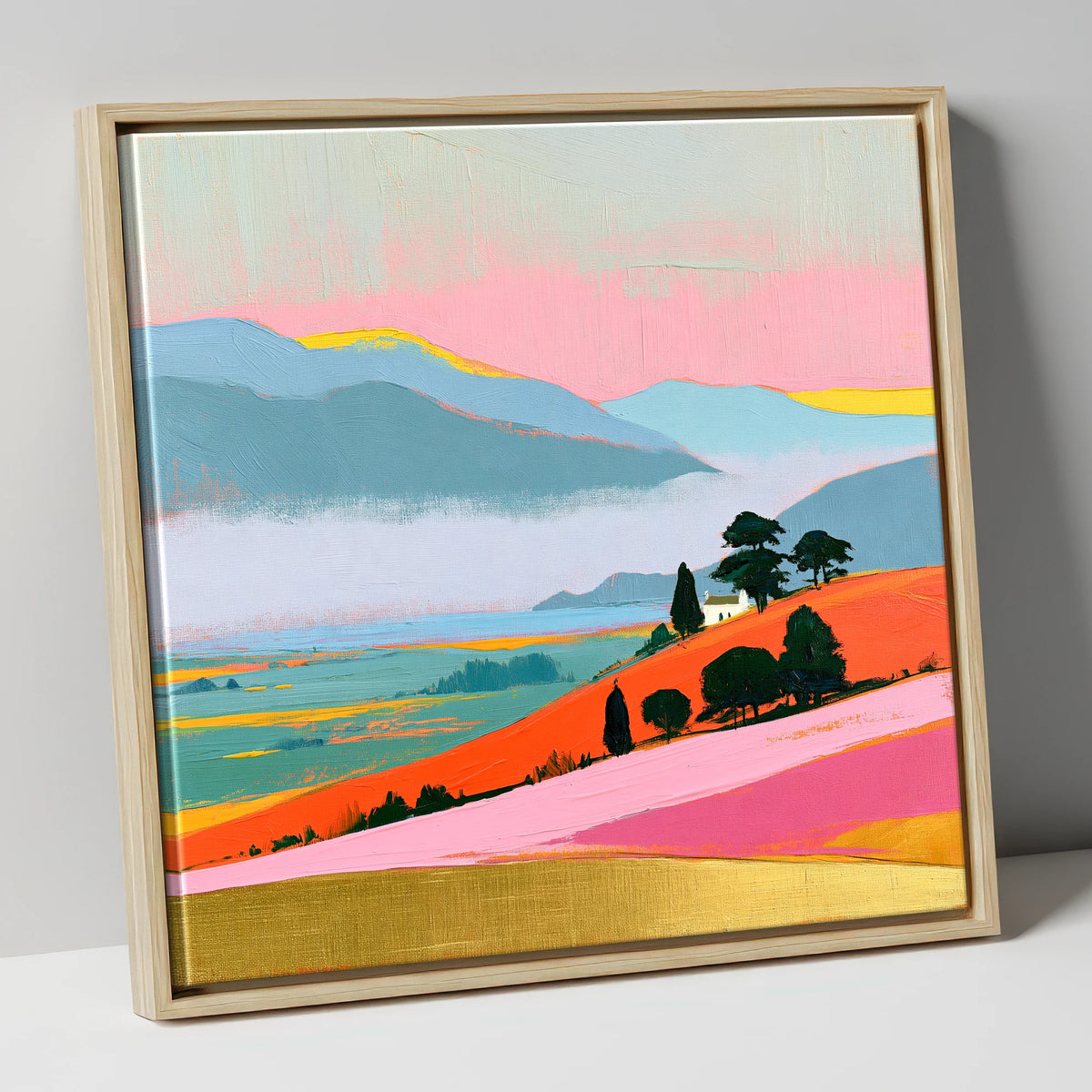 Vibrant Morning Valley Mist lake district sky canvas wall art in natural frame