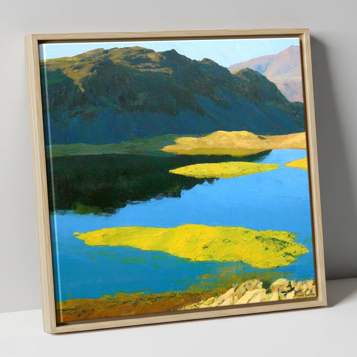 Angletarn Pikes Over Vibrant Islands lake district fell canvas wall art in natural frame