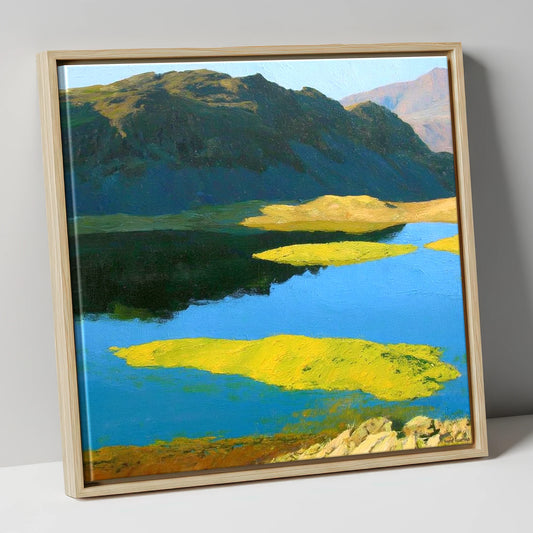 Angletarn Pikes Over Vibrant Islands lake district fell canvas wall art in natural frame