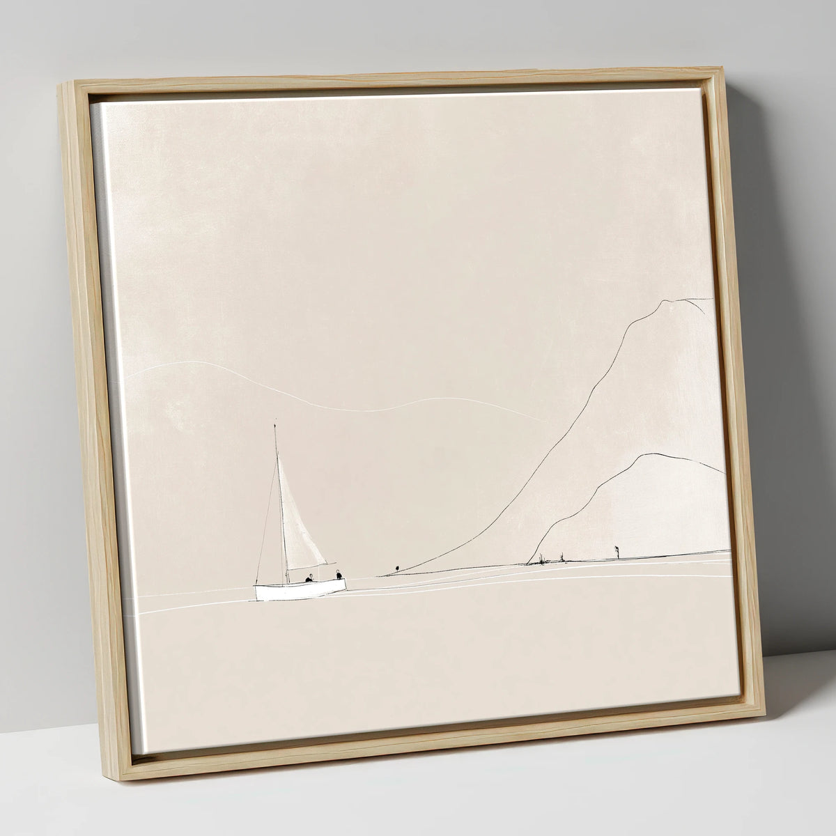 Breezy Sailing Beneath the Fells lake district walking canvas wall art in natural frame