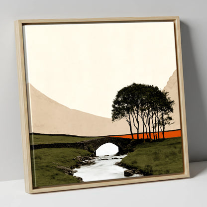 Stone Bridge With Silhouetted Trees lake district waterfall canvas wall art in natural frame