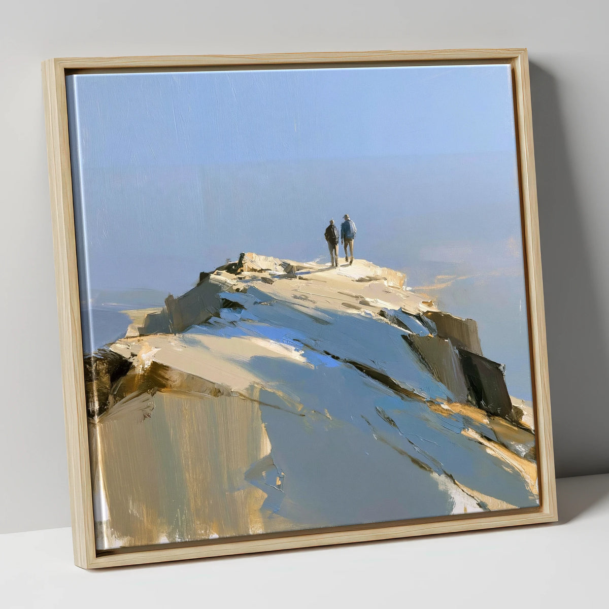 Hikers on the Sunlit Summit lake district fell canvas wall art in natural frame