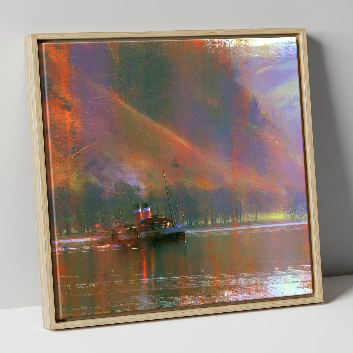 Ullswater Steamer Under Radiant Fells lake district lake canvas wall art in natural frame