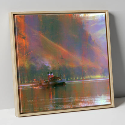 Ullswater Steamer Under Radiant Fells lake district lake canvas wall art in natural frame