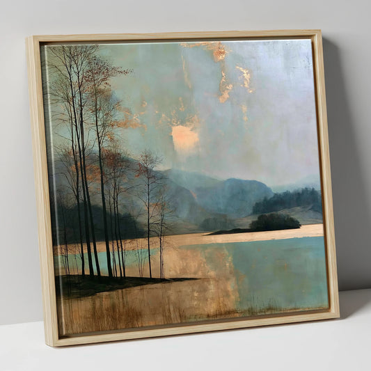 Grasmere Island in Golden Light lake district lake canvas wall art in natural frame