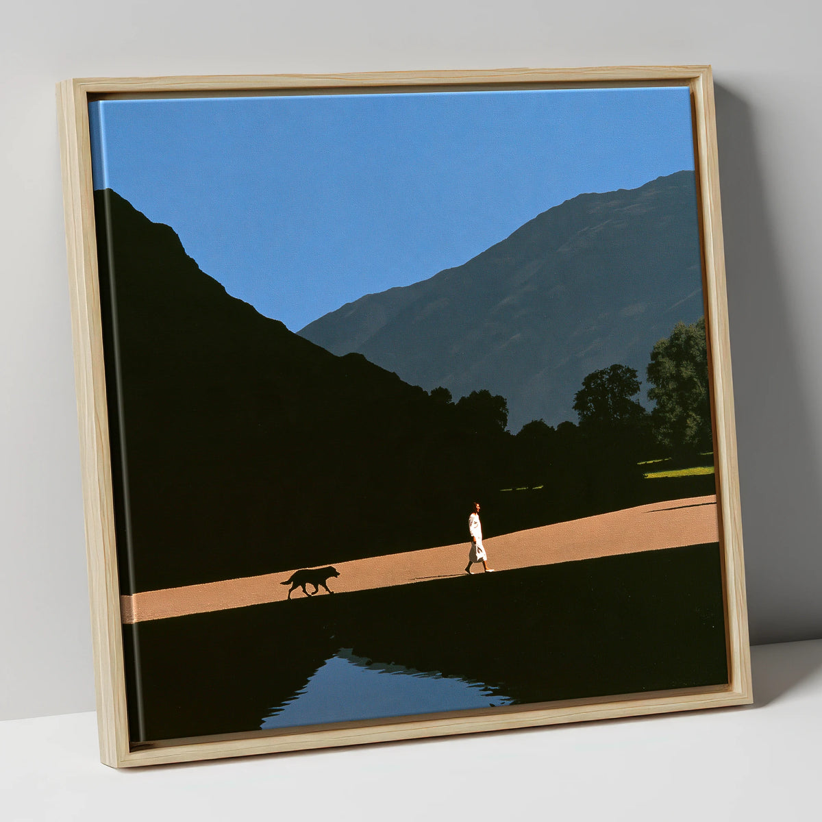 Patterdale Dog Walk Silhouette gifts for dog walkers canvas wall art in natural frame