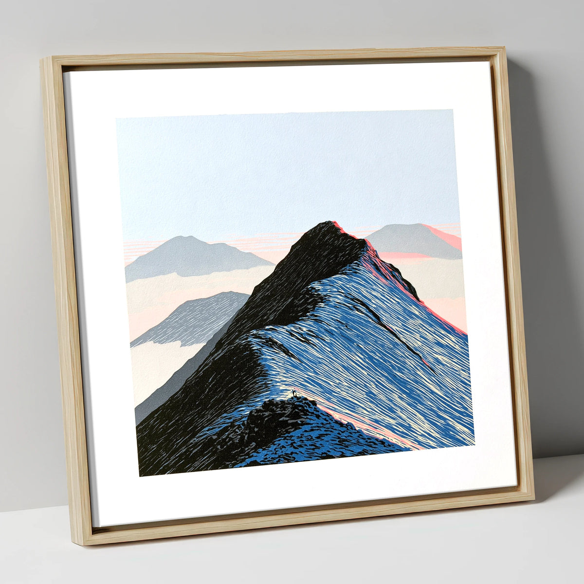 High Mountain Ridge Above Mist lake district fell canvas wall art in natural frame