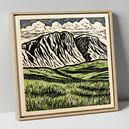Bold Scafell Pike Landscape lake district fell canvas wall art in natural frame
