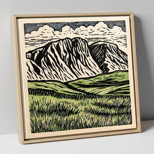Bold Scafell Pike Landscape lake district fell canvas wall art in natural frame