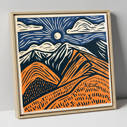 Blencathra in Terracotta and Navy lake district fell canvas wall art in natural frame