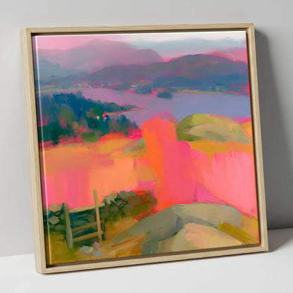 Vibrant Ambleside from Loughrigg lake district village canvas wall art in natural frame