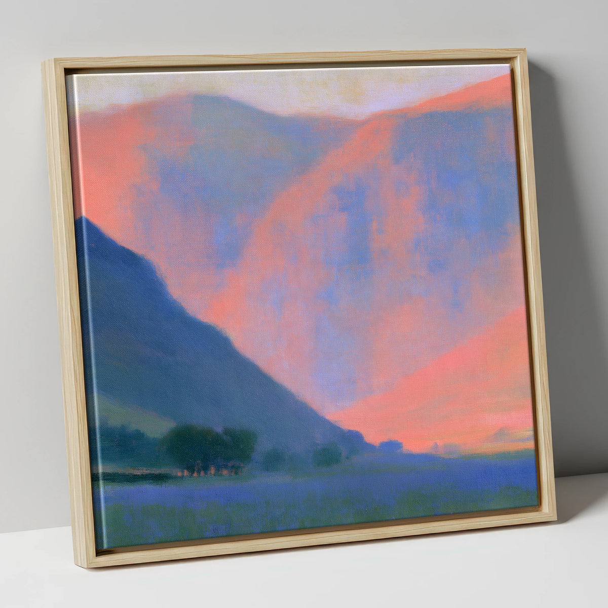 Pink Twilight Fell Valley lake district valley canvas wall art in natural frame